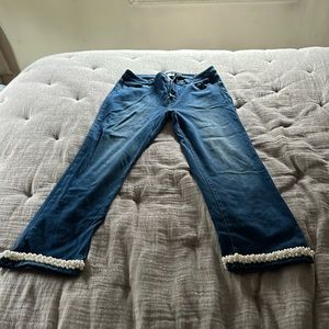 Hillary Scott capris, size women’s medium. Pearl appliqué on cuffs.